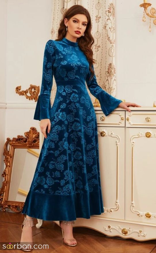 مدل لباس مجلسی مخمل 1403 طرح دار / ساده (بلند و کوتاه)