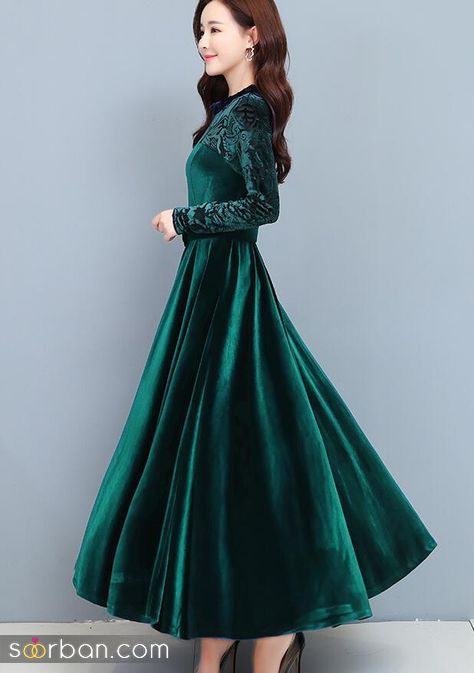 مدل لباس مجلسی مخمل 1403 طرح دار / ساده (بلند و کوتاه)