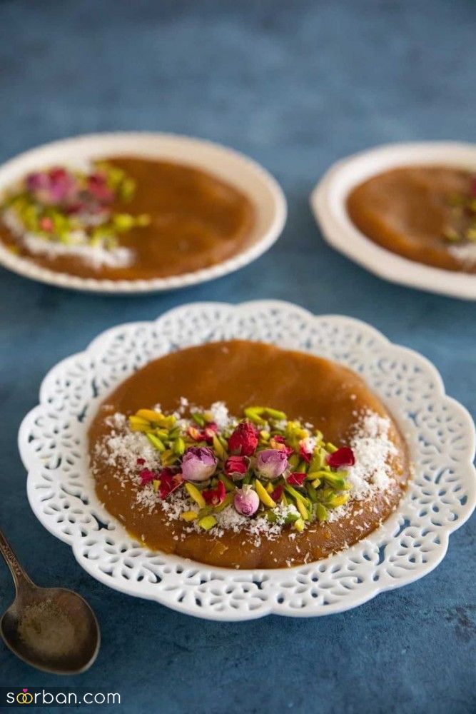 تزیین حلوا با گل محمدی؛ 30 ایده شیک و مجلسی تزیین حلوا برای سفره افطار در ماه رمضان