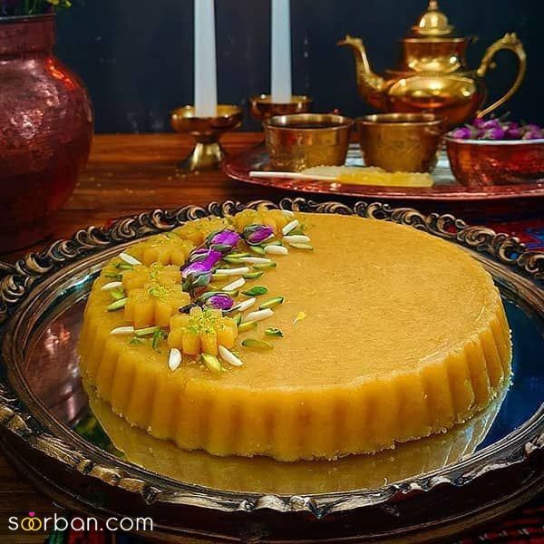 تزیین حلوا با گل محمدی؛ 30 ایده شیک و مجلسی تزیین حلوا برای سفره افطار در ماه رمضان