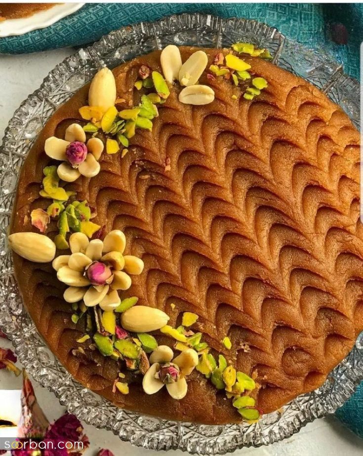 تزیین حلوا با گل محمدی؛ 30 ایده شیک و مجلسی تزیین حلوا برای سفره افطار در ماه رمضان