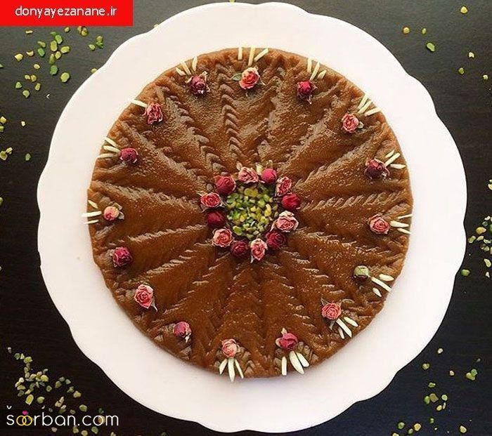 تزیین حلوا با گل محمدی؛ 30 ایده شیک و مجلسی تزیین حلوا برای سفره افطار در ماه رمضان