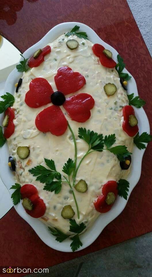 ایده تزیین سالاد الویه ساده جدید؛ جذاب و سریع با خوراکی های دم دستی در انواع مدل ظرف برای مهمانی
