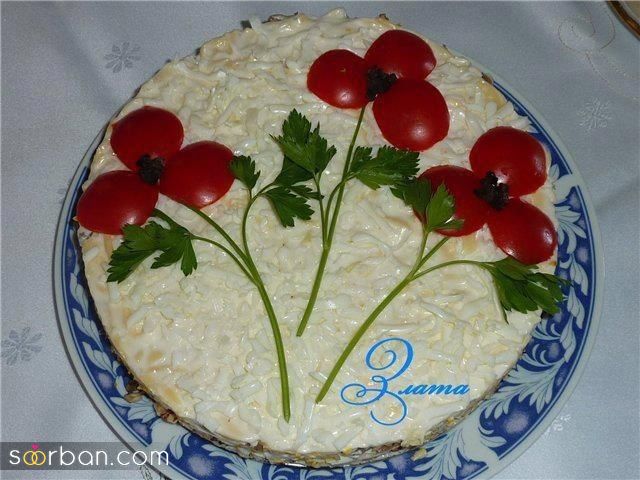 ایده تزیین سالاد الویه ساده جدید؛ جذاب و سریع با خوراکی های دم دستی در انواع مدل ظرف برای مهمانی