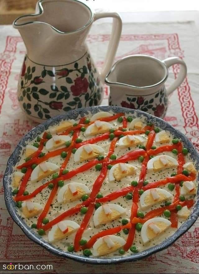 ایده تزیین سالاد الویه ساده جدید؛ جذاب و سریع با خوراکی های دم دستی در انواع مدل ظرف برای مهمانی