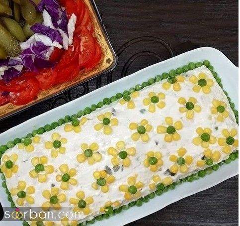 ایده تزیین سالاد الویه ساده جدید؛ جذاب و سریع با خوراکی های دم دستی در انواع مدل ظرف برای مهمانی