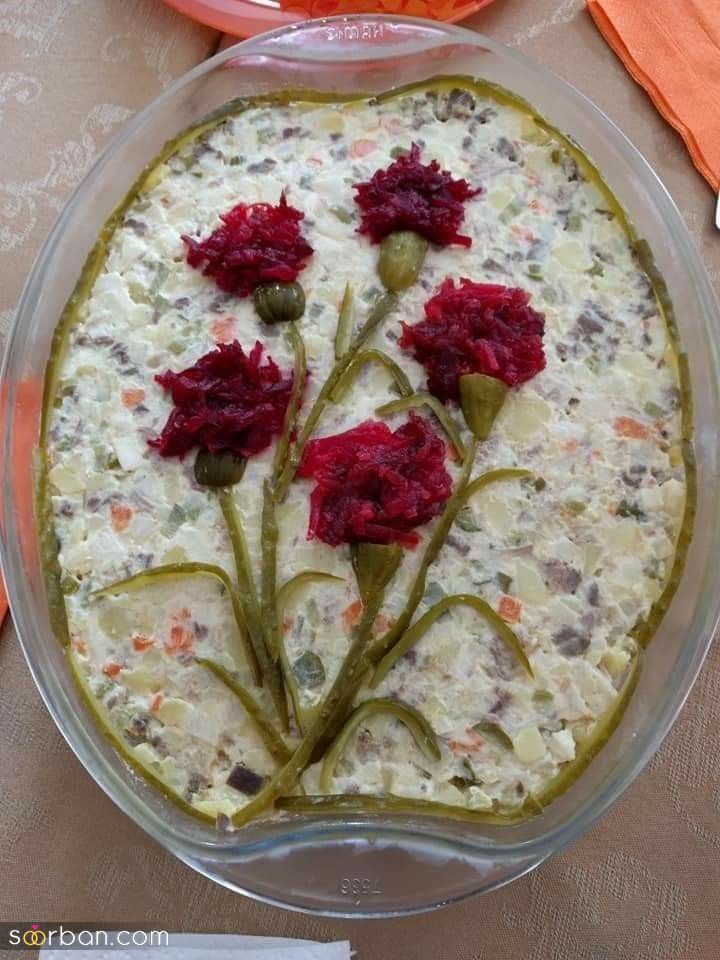 ایده تزیین سالاد الویه ساده جدید؛ جذاب و سریع با خوراکی های دم دستی در انواع مدل ظرف برای مهمانی