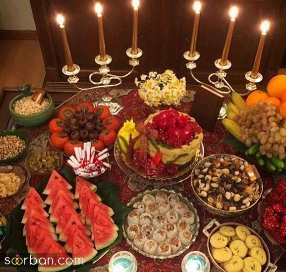 تزیین میز یلدا | 38 مدل تزیین میز یلدا ساده و شیک خانگی که میتونی راحت یه میز خاص بچینی!