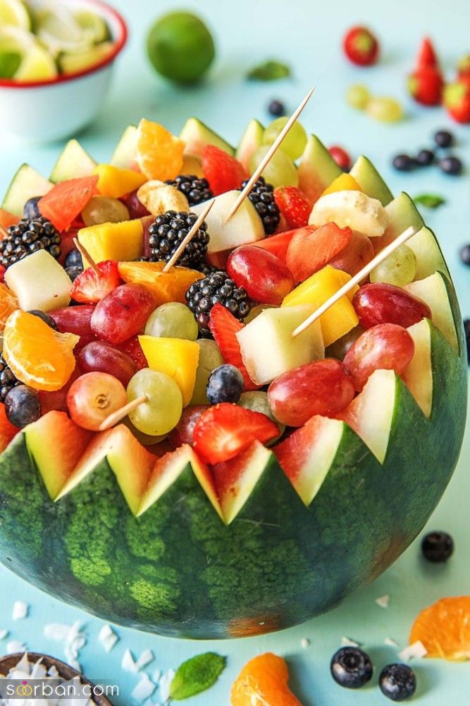 43 ایده میوه آرایی شب یلدا ساده و شیک برای عروس و مهمانی که هنرتو به رخ بقیه میکشی !