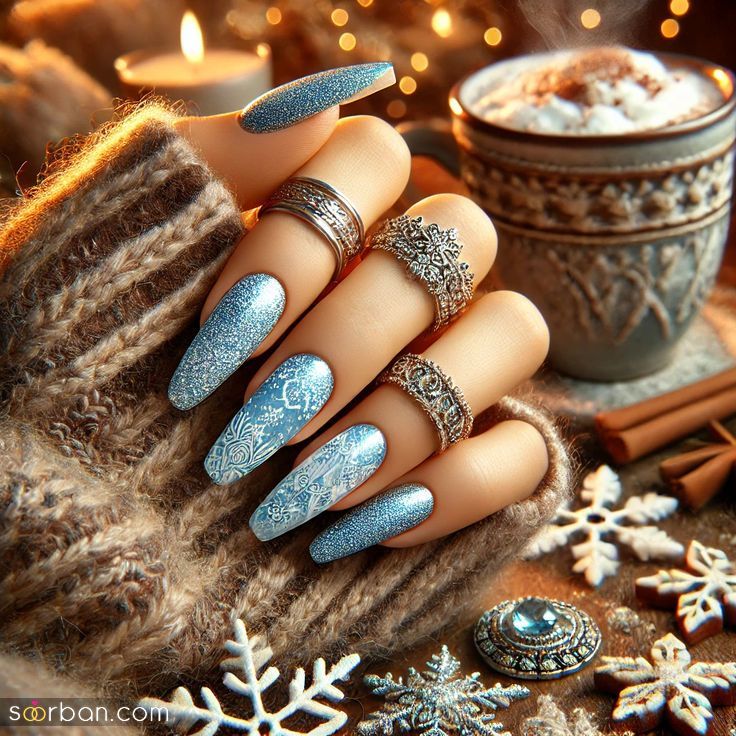 30 عکس ژلیش ناخن آبی آسمانی جدید؛ طراحی ناخن زیبا به رنگ آبی آسمان!