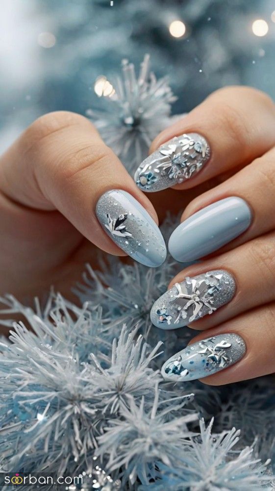 30 عکس ژلیش ناخن آبی آسمانی جدید؛ طراحی ناخن زیبا به رنگ آبی آسمان!
