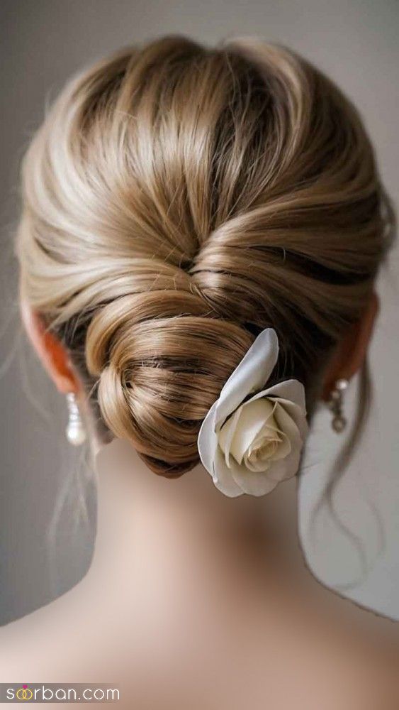 شینیون موی 1404 عروس با سبک ایتالیایی و تزئینات گل
