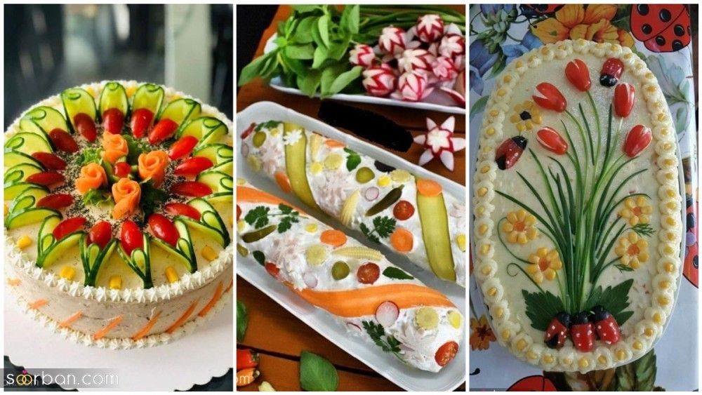 ایده تزیین سالاد الویه ساده جدید؛ جذاب و سریع با خوراکی های دم دستی در انواع مدل ظرف برای مهمانی