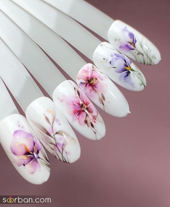 طراحی ناخن آبرنگی | جدیدترین طرح ناخن آبرنگی هنری و خلاقانه