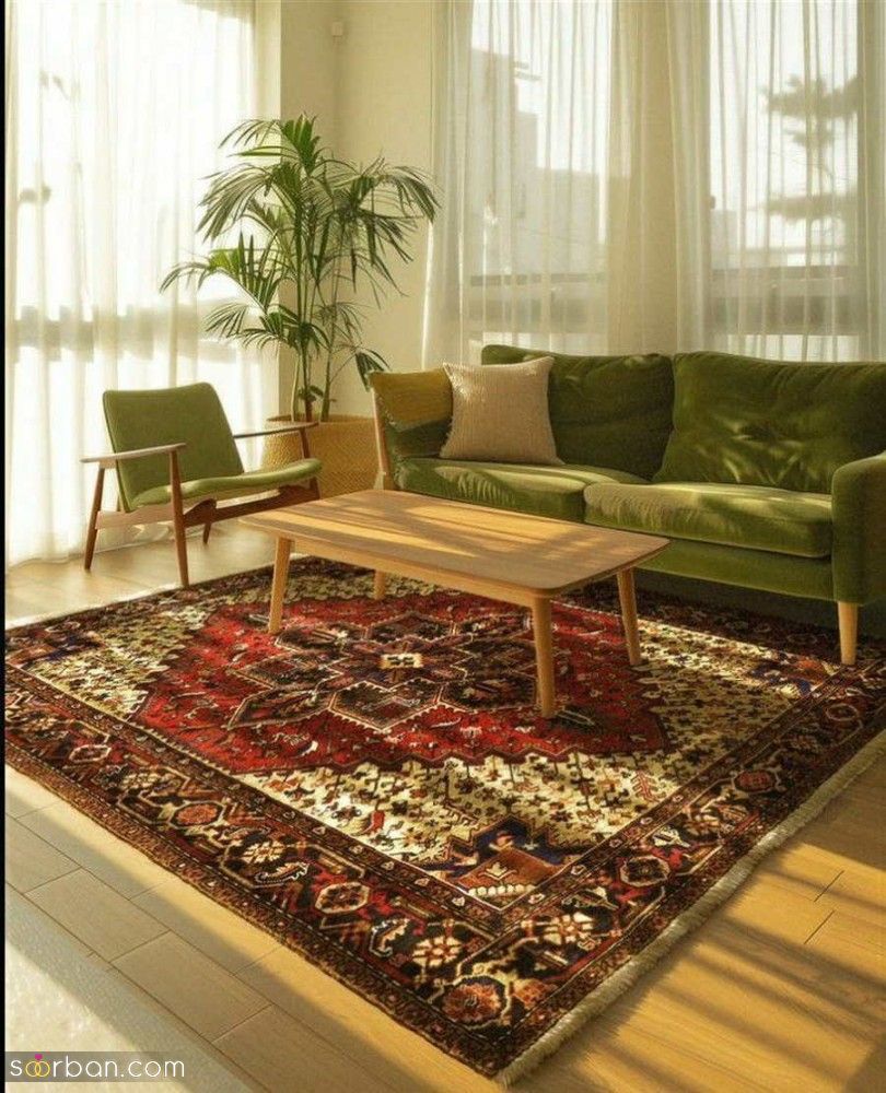 دکوراسیون داخلی خانه با فرش قرمز | فرش قرمز با چه مبل و پرده ای ست میشه؟ 15 ایده دکوراسیون داخلی خانه با فرش قرمز