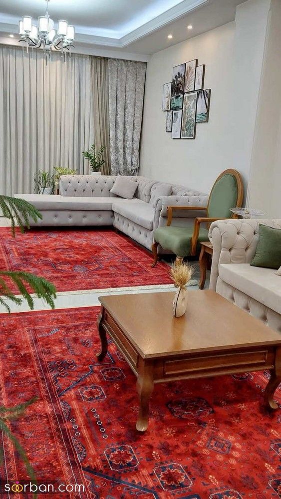 دکوراسیون داخلی خانه با فرش قرمز | فرش قرمز با چه مبل و پرده ای ست میشه؟ 15 ایده دکوراسیون داخلی خانه با فرش قرمز