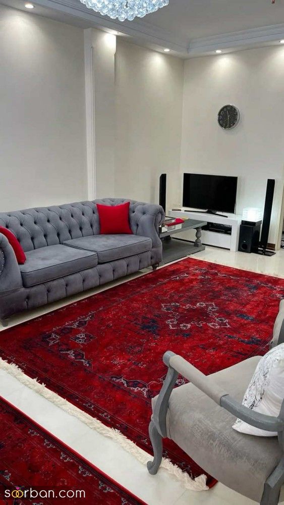 دکوراسیون داخلی خانه با فرش قرمز | فرش قرمز با چه مبل و پرده ای ست میشه؟ 15 ایده دکوراسیون داخلی خانه با فرش قرمز