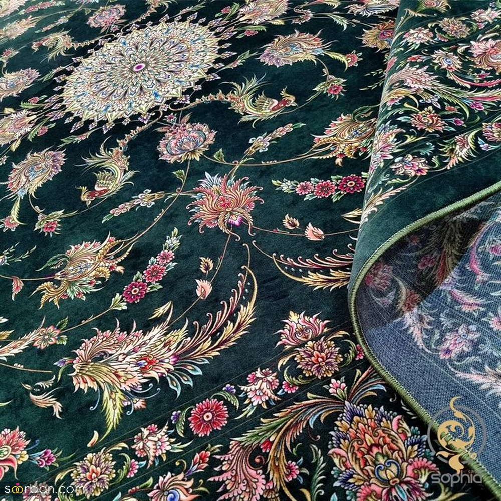 فرش سبز | 20 مدل فرش سبز و کرم و پسته ای و ... برای خانه عروس و کسانی که دکوراسیون ترند میخوان