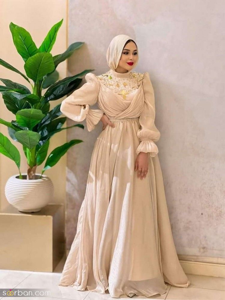 لباس عقد نباتی | لباس عقد نباتی 1404 ساده و ساتن و پرنسسی و پف دار برای همه سلیقه ها