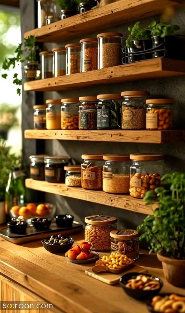 چیدمان ادویه و حبوبات در کابینت جهیزیه | ۳۰ ایده فوق‌العاده برای چیدمان ادویه و حبوبات در آشپزخانه عروس