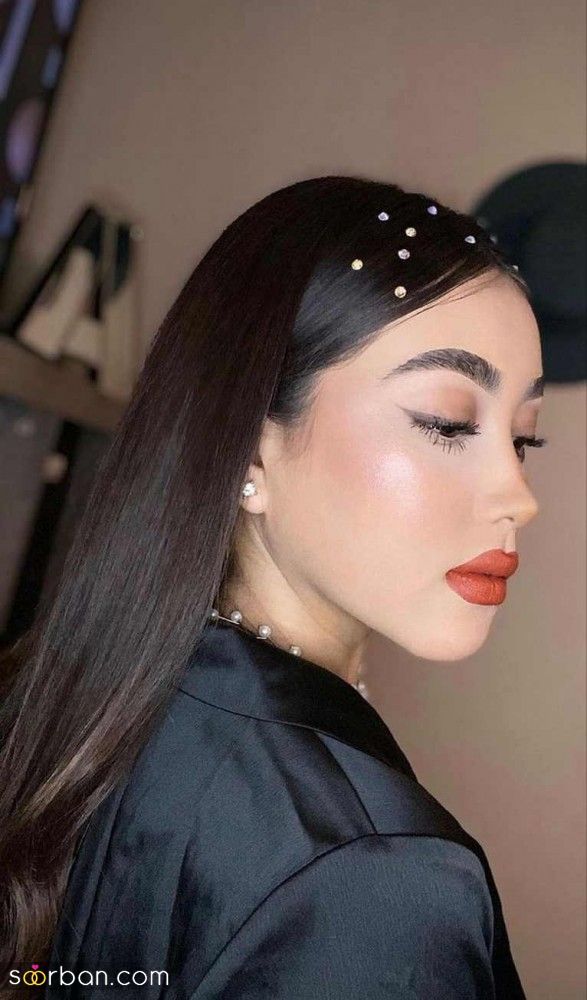 مدل جلوی مو با نگین | ایده های چسباندن نگین روی مو 1404 خیلی خفن برای عروسی و تولدها