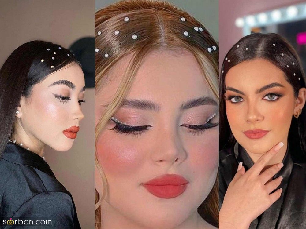 مدل جلوی مو با نگین | ایده های چسباندن نگین روی مو 1404 خیلی خفن برای عروسی و تولدها