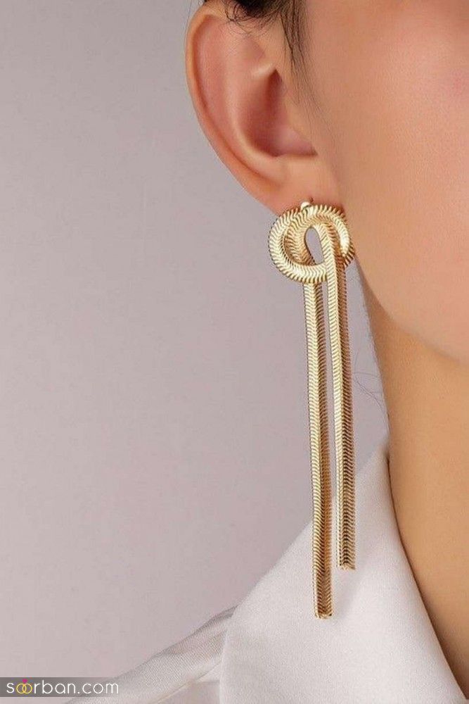 عکس گوشواره طلای بلند | 30 مدل عکس گوشواره طلای بلند آویزی برای استایل های متنوع