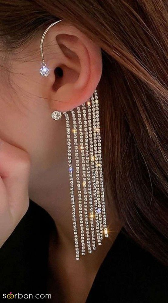 عکس گوشواره طلای بلند | 30 مدل عکس گوشواره طلای بلند آویزی برای استایل های متنوع