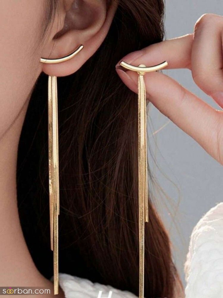 عکس گوشواره طلای بلند | 30 مدل عکس گوشواره طلای بلند آویزی برای استایل های متنوع