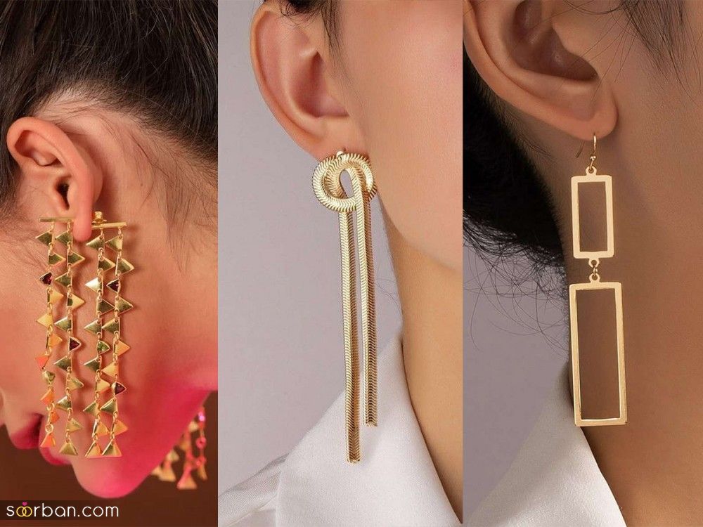 عکس گوشواره طلای بلند | 30 مدل عکس گوشواره طلای بلند آویزی برای استایل های متنوع