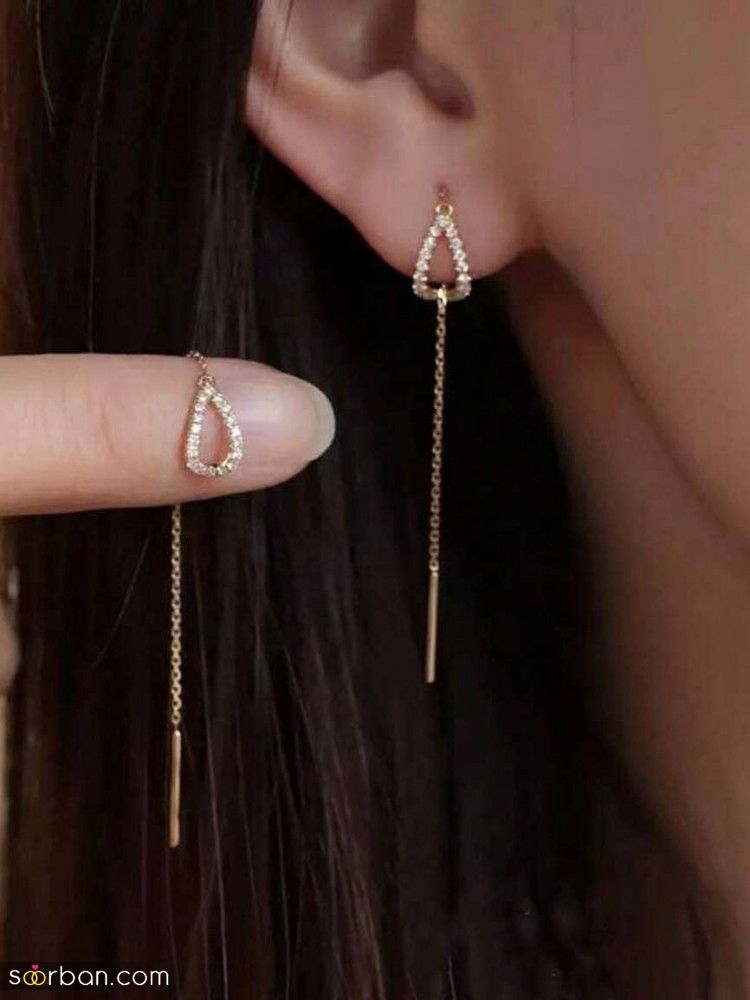عکس گوشواره طلای بلند | 30 مدل عکس گوشواره طلای بلند آویزی برای استایل های متنوع
