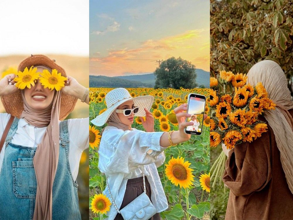 عکس دختر با گل آفتابگردان | 30 ژست عکس دختر با گل آفتابگردان در مزرعه و با دسته گل
