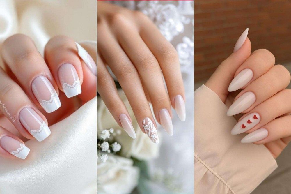 مدل ناخن عروس شیری | جدیدترین مدل‌های خاص و شیک ناخن عروس شیری ساده، ژلیش و اکلیلی ۱۴۰۴ + مناسب عقد و عروسی!