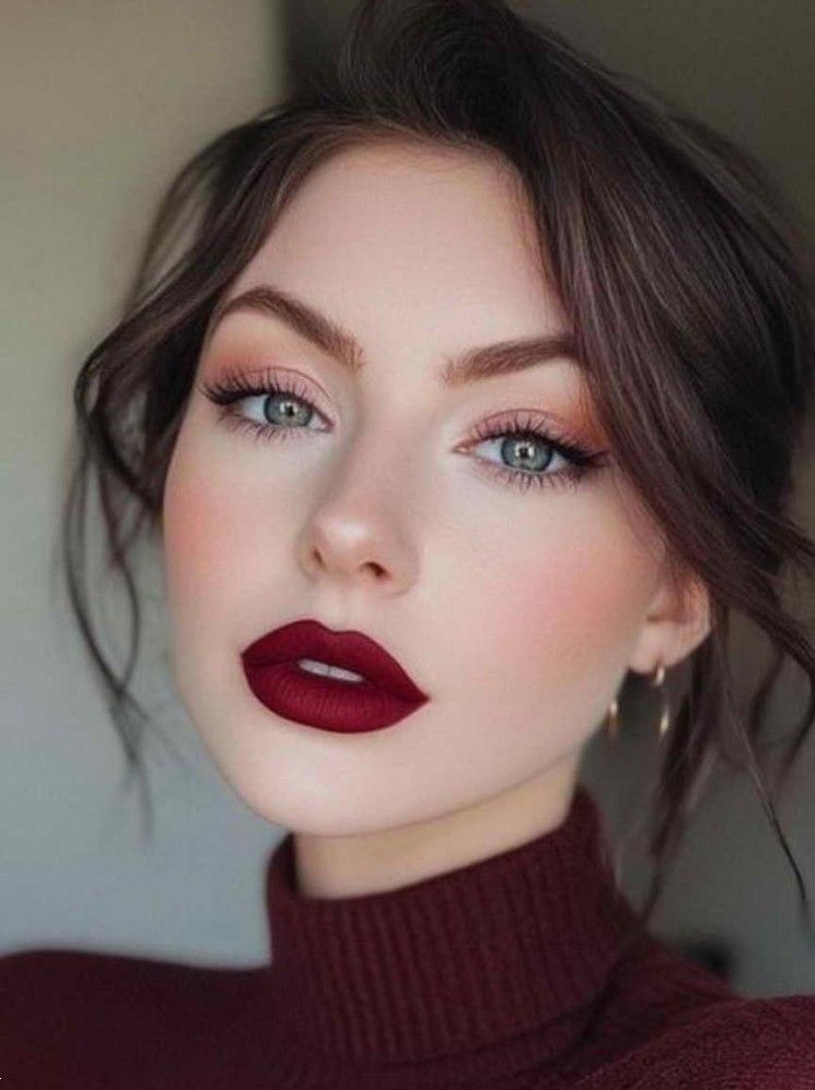آرایش صورت برای لباس زرشکی | 25 آرایش صورت با لباس زرشکی برای عروسی و مهمانی ها