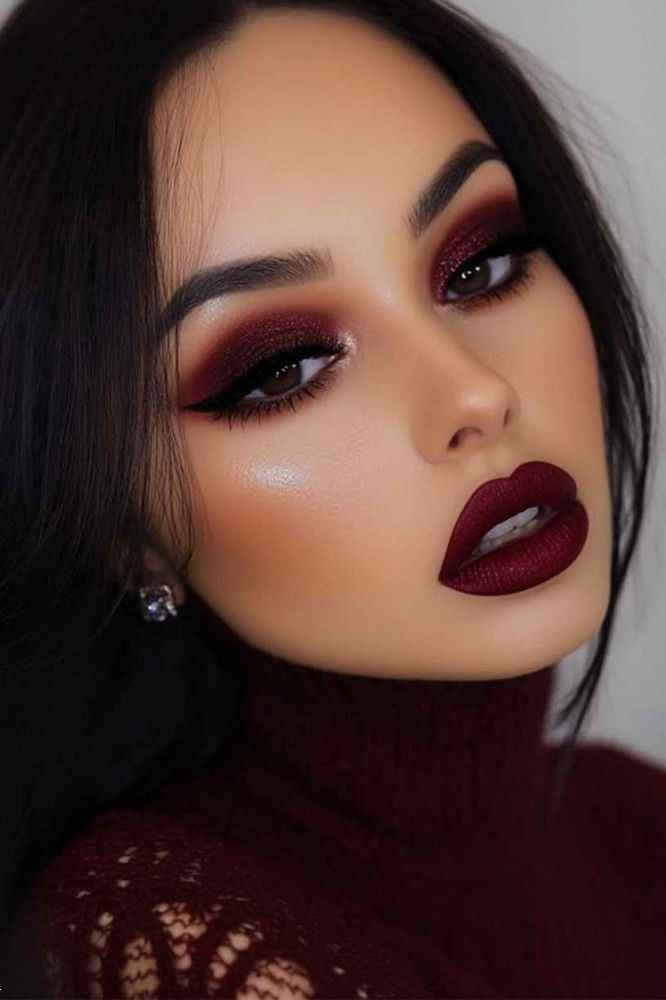 آرایش صورت برای لباس زرشکی | 25 آرایش صورت با لباس زرشکی برای عروسی و مهمانی ها