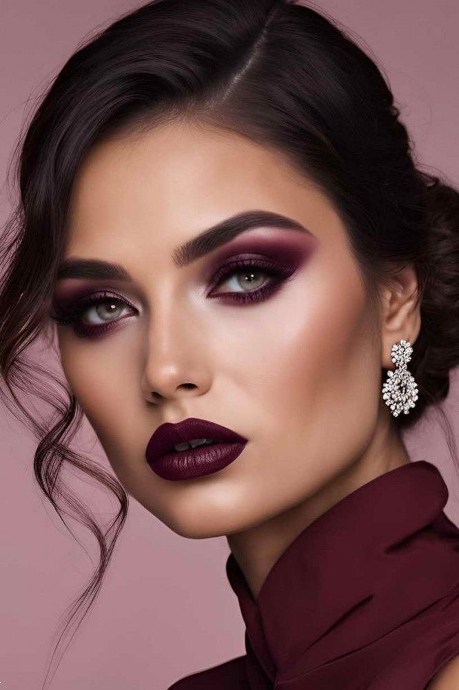 آرایش صورت برای لباس زرشکی | 25 آرایش صورت با لباس زرشکی برای عروسی و مهمانی ها