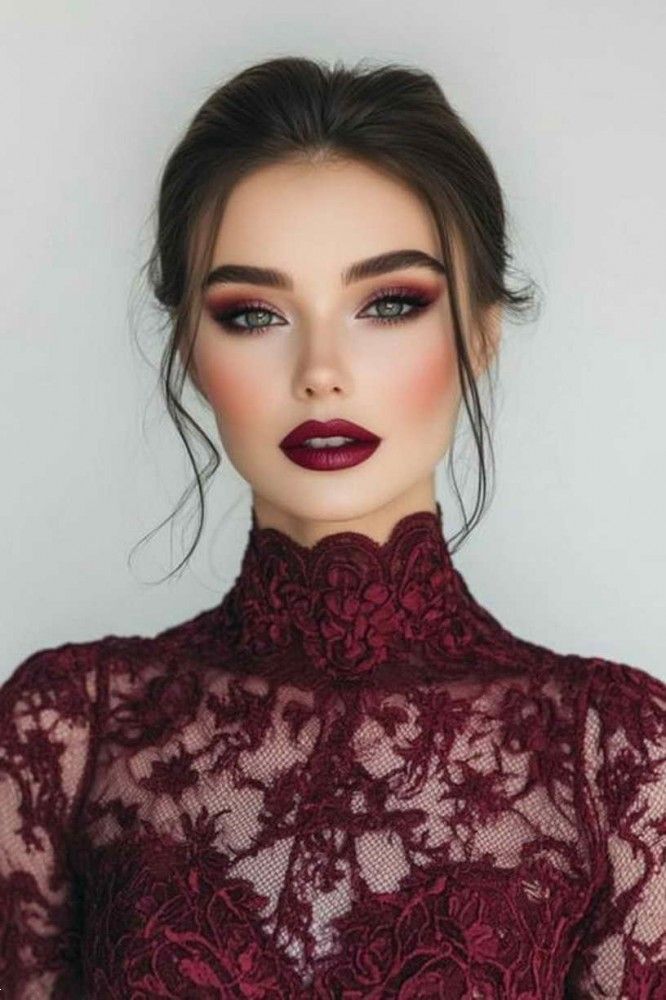 آرایش صورت برای لباس زرشکی | 25 آرایش صورت با لباس زرشکی برای عروسی و مهمانی ها