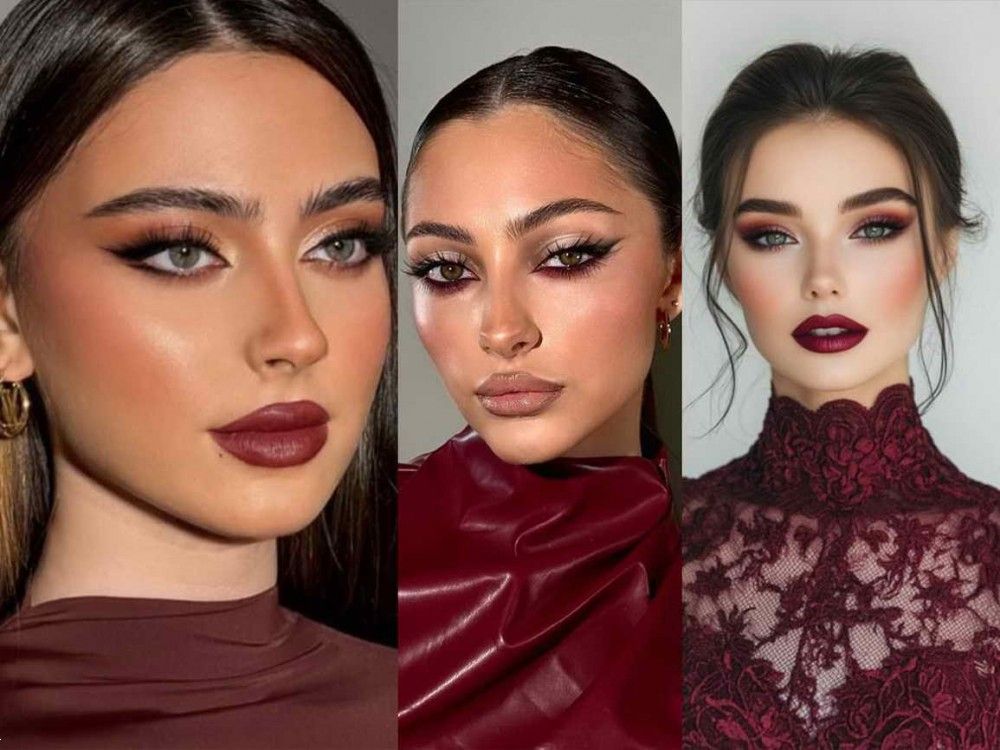 آرایش صورت برای لباس زرشکی | 25 آرایش صورت با لباس زرشکی برای عروسی و مهمانی ها