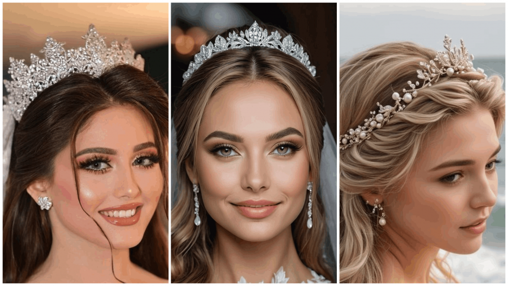 مدل مو عروس جدید باز با تاج | شیک ترین مدل مو عروس جدید باز با تاج ساده و سلطنتی 2025