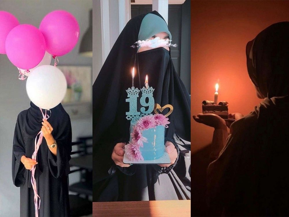 ژست عکس تولد با چادر | 20 ژست عکس دختر چادری با کیک تولد و بادکنک بسیار شیک و زیبا