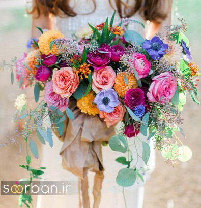 دسته گل عروس با رنگ های شاد و زیبا 2018