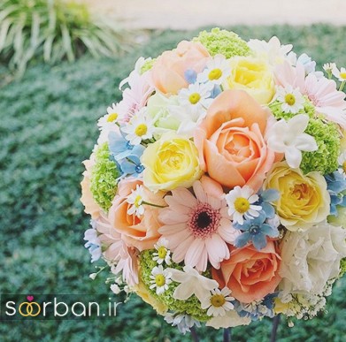 دسته گل عروس با رنگ های شاد و زیبا 2018