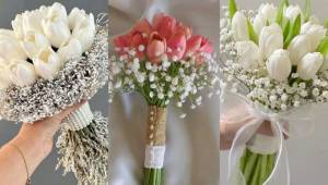 دسته گل عروس لاله طبیعی | 30 مدل دسته گل عروس لاله طبیعی سفید و قرمز یا صورتی لاکچری