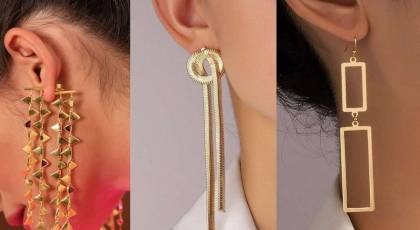 عکس گوشواره طلای بلند | 30 مدل عکس گوشواره طلای بلند آویزی برای استایل های متنوع